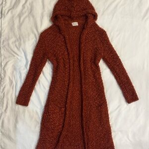 Poof Apparel Long Cozy Hooded Rust Sweater